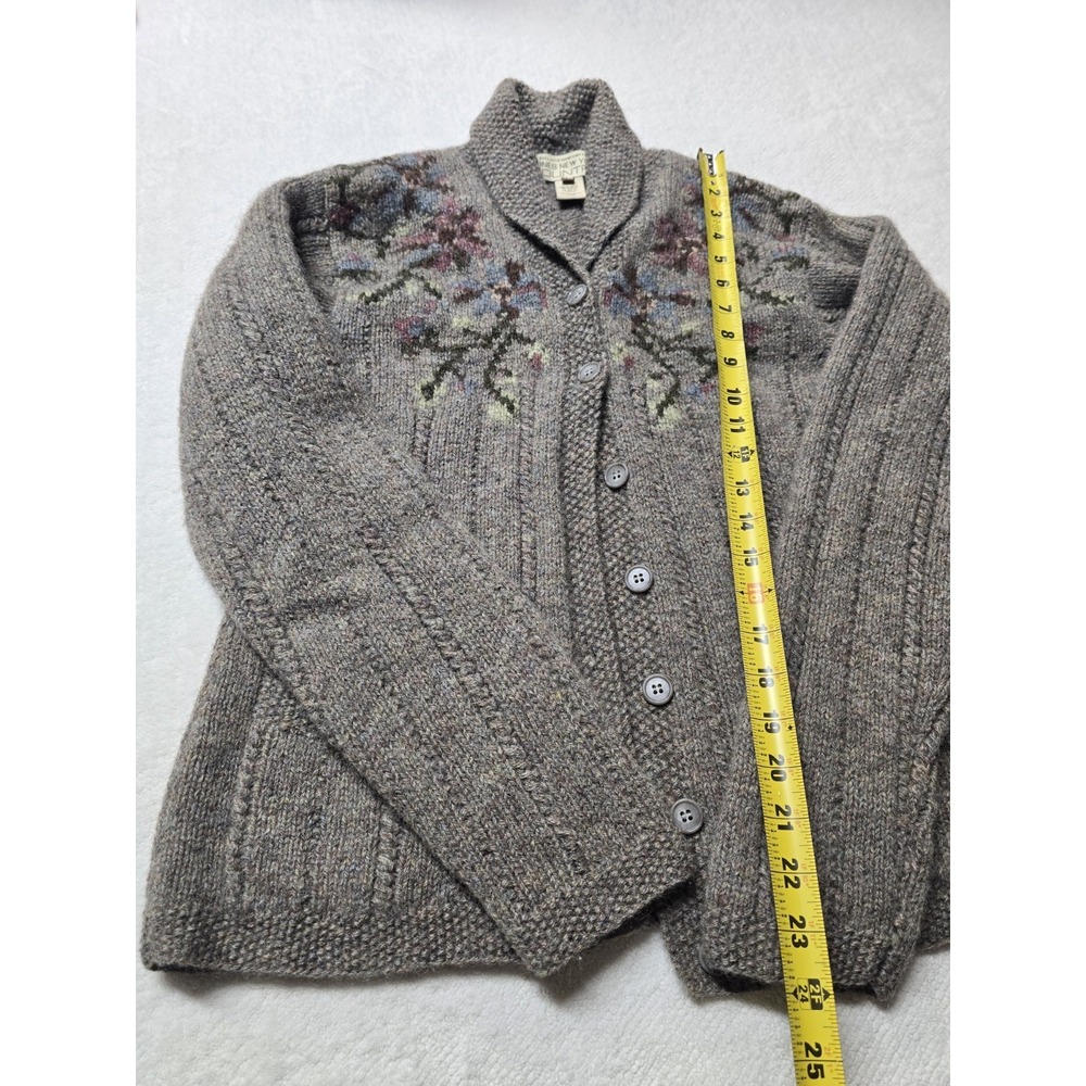 Vintage Jones New York Country Hand Knit 100% Wool Floral Cardigan‎ Sweater Size